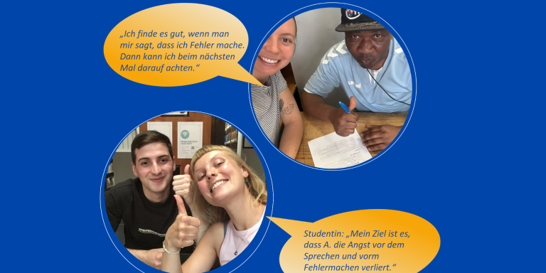 Selfies von Teilnehmenden des Sprachtandem-Programms.