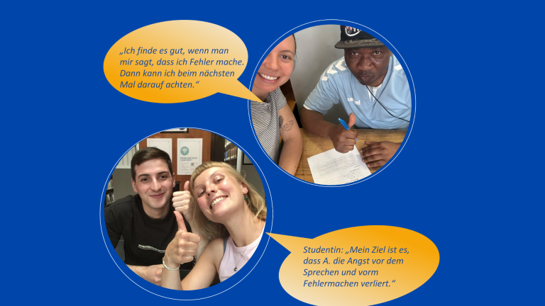 Selfies von Teilnehmenden des Sprachtandem-Programms.