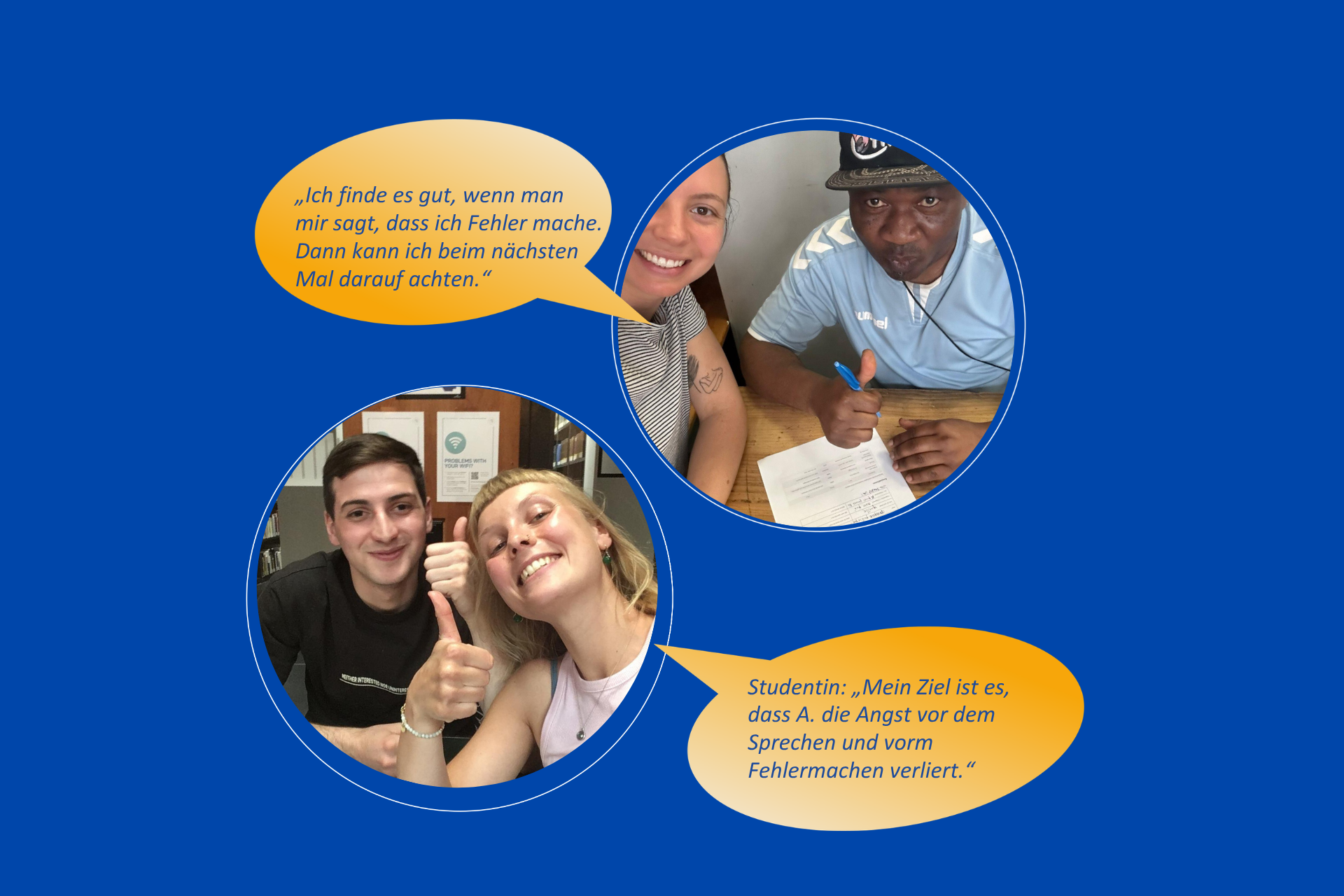Selfies von Teilnehmenden des Sprachtandem-Programms.